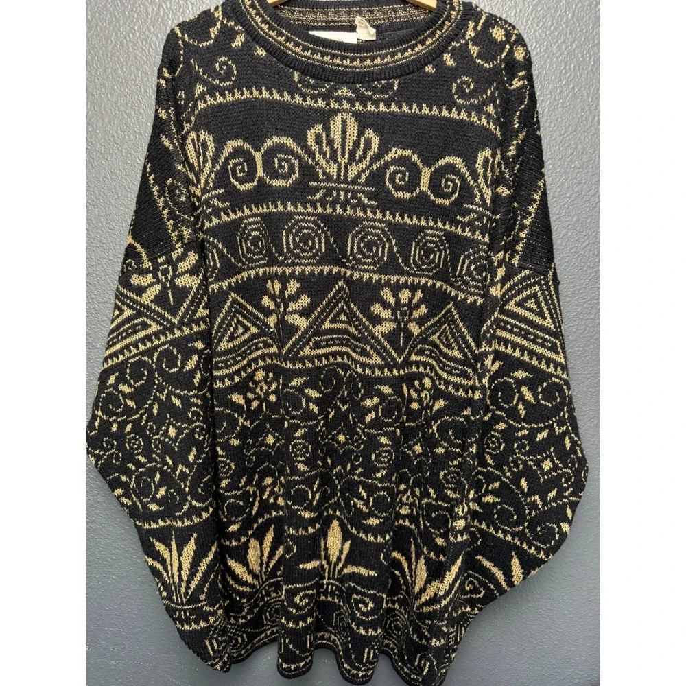 Vintage TR Bentley Woman Black & Gold‎ Lurex Oversized Sweater Size 22W/24
